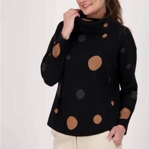 Gabby Isabella Black and Brown Polka Dot Sweater with X Back Ribbon.